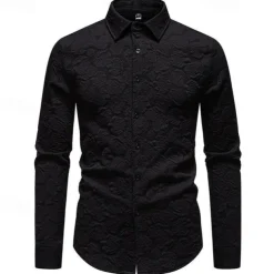 Men's Shirt Summer Shirt Casual Shirt Beach Shirt Button Up Shirt Black White Long Sleeve Plain Lapel Vacation Hawaiian Jacquard Clothing Apparel Polyester Fashion Casual Comfortable