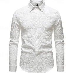 Men's Shirt Summer Shirt Casual Shirt Beach Shirt Button Up Shirt Black White Long Sleeve Plain Lapel Vacation Hawaiian Jacquard Clothing Apparel Polyester Fashion Casual Comfortable