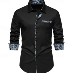 Men's Shirt Summer Shirt Casual Shirt Beach Shirt Collared Shirt Button Up Shirt Black White Navy Blue Long Sleeve Paisley Lapel Vacation Hawaiian Pocket Clothing Apparel Polyester Fashion Casual