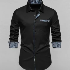 Men's Shirt Summer Shirt Casual Shirt Beach Shirt Collared Shirt Button Up Shirt Black White Navy Blue Long Sleeve Paisley Lapel Vacation Hawaiian Pocket Clothing Apparel Polyester Fashion Casual
