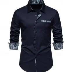Men's Shirt Summer Shirt Casual Shirt Beach Shirt Collared Shirt Button Up Shirt Black White Navy Blue Long Sleeve Paisley Lapel Vacation Hawaiian Pocket Clothing Apparel Polyester Fashion Casual