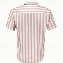 Men's Shirt Summer Shirt Casual Shirt Beach Shirt Button Up Shirt Black Pink Sky Blue Gray Short Sleeve Striped Lapel Vacation Hawaiian Buttons Clothing Apparel Polyester Fashion Casual Comfortable