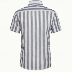 Men's Shirt Summer Shirt Casual Shirt Beach Shirt Button Up Shirt Black Pink Sky Blue Gray Short Sleeve Striped Lapel Vacation Hawaiian Buttons Clothing Apparel Polyester Fashion Casual Comfortable