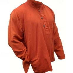 Men's Shirt Summer Shirt Casual Shirt Beach Shirt Button Up Shirt Black Yellow Orange Army Green Dark Blue Long Sleeve Plain Band Collar Vacation Hawaiian Clothing Apparel Polyester Fashion Casual