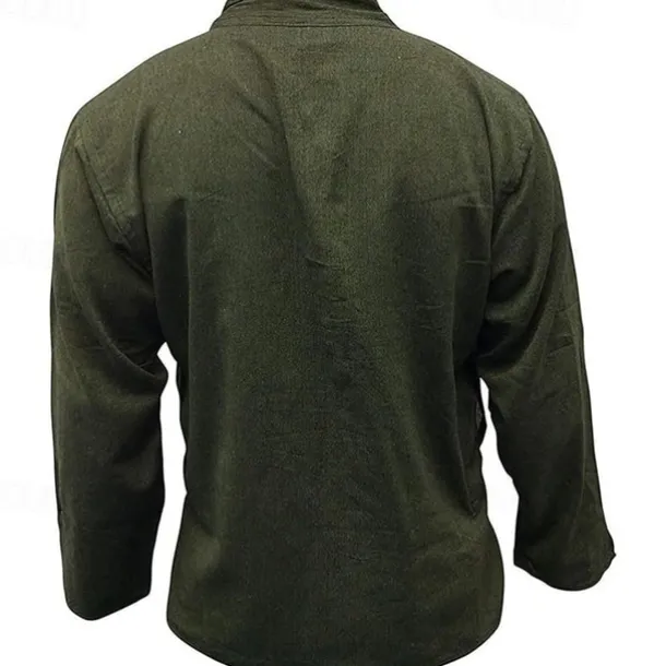 Men's Shirt Summer Shirt Casual Shirt Beach Shirt Button Up Shirt Black Yellow Orange Army Green Dark Blue Long Sleeve Plain Band Collar Vacation Hawaiian Clothing Apparel Polyester Fashion Casual