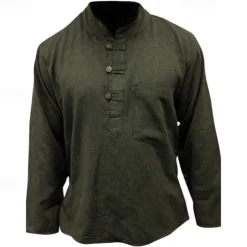 Men's Shirt Summer Shirt Casual Shirt Beach Shirt Button Up Shirt Black Yellow Orange Army Green Dark Blue Long Sleeve Plain Band Collar Vacation Hawaiian Clothing Apparel Polyester Fashion Casual