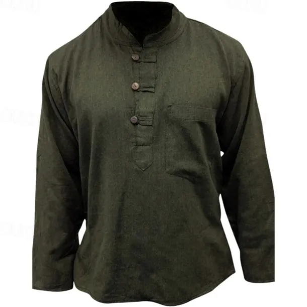 Men's Shirt Summer Shirt Casual Shirt Beach Shirt Button Up Shirt Black Yellow Orange Army Green Dark Blue Long Sleeve Plain Band Collar Vacation Hawaiian Clothing Apparel Polyester Fashion Casual