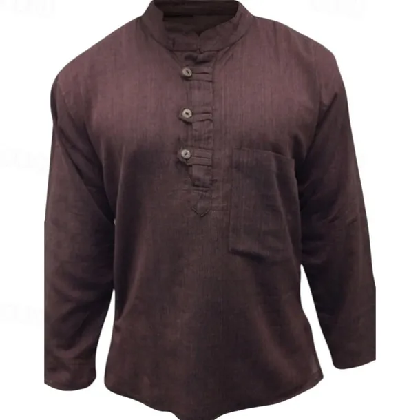 Men's Shirt Summer Shirt Casual Shirt Beach Shirt Button Up Shirt Black Yellow Orange Army Green Dark Blue Long Sleeve Plain Band Collar Vacation Hawaiian Clothing Apparel Polyester Fashion Casual