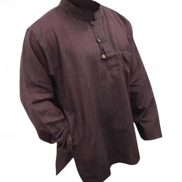 Men's Shirt Summer Shirt Casual Shirt Beach Shirt Button Up Shirt Black Yellow Orange Army Green Dark Blue Long Sleeve Plain Band Collar Vacation Hawaiian Clothing Apparel Polyester Fashion Casual