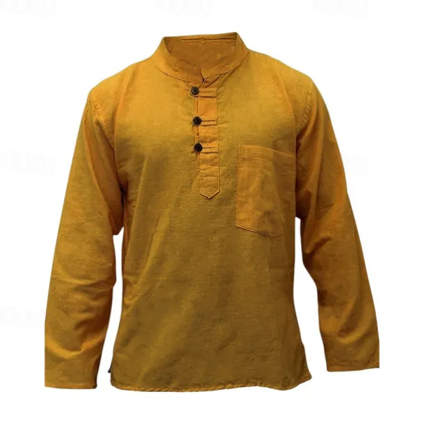 Men's Shirt Summer Shirt Casual Shirt Beach Shirt Button Up Shirt Black Yellow Orange Army Green Dark Blue Long Sleeve Plain Band Collar Vacation Hawaiian Clothing Apparel Polyester Fashion Casual