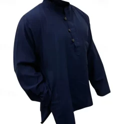 Men's Shirt Summer Shirt Casual Shirt Beach Shirt Button Up Shirt Black Yellow Orange Army Green Dark Blue Long Sleeve Plain Band Collar Vacation Hawaiian Clothing Apparel Polyester Fashion Casual