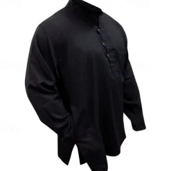 Men's Shirt Summer Shirt Casual Shirt Beach Shirt Button Up Shirt Black Yellow Orange Army Green Dark Blue Long Sleeve Plain Band Collar Vacation Hawaiian Clothing Apparel Polyester Fashion Casual