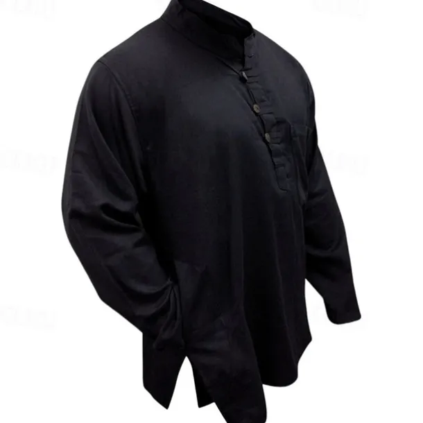 Men's Shirt Summer Shirt Casual Shirt Beach Shirt Button Up Shirt Black Yellow Orange Army Green Dark Blue Long Sleeve Plain Band Collar Vacation Hawaiian Clothing Apparel Polyester Fashion Casual