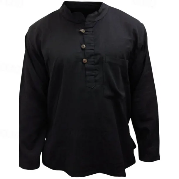 Men's Shirt Summer Shirt Casual Shirt Beach Shirt Button Up Shirt Black Yellow Orange Army Green Dark Blue Long Sleeve Plain Band Collar Vacation Hawaiian Clothing Apparel Polyester Fashion Casual