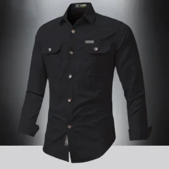 Men's Shirt Summer Shirt Casual Shirt Button Up Shirt Cargo Shirt Black White Red khaki Dark Blue Long Sleeve Plain Shirt Collar Vacation Hawaiian Pocket Clothing Apparel 100% Cotton Fashion Casual