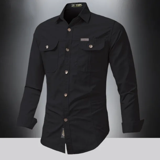 Men's Shirt Summer Shirt Casual Shirt Button Up Shirt Cargo Shirt Black White Red khaki Dark Blue Long Sleeve Plain Shirt Collar Vacation Hawaiian Pocket Clothing Apparel 100% Cotton Fashion Casual