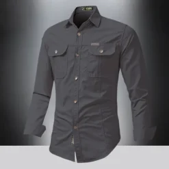 Men's Shirt Summer Shirt Casual Shirt Button Up Shirt Cargo Shirt Black White Red khaki Dark Blue Long Sleeve Plain Shirt Collar Vacation Hawaiian Pocket Clothing Apparel 100% Cotton Fashion Casual