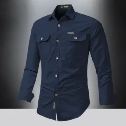Men's Shirt Summer Shirt Casual Shirt Button Up Shirt Cargo Shirt Black White Red khaki Dark Blue Long Sleeve Plain Shirt Collar Vacation Hawaiian Pocket Clothing Apparel 100% Cotton Fashion Casual