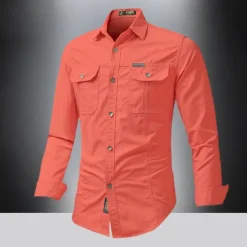 Men's Shirt Summer Shirt Casual Shirt Button Up Shirt Cargo Shirt Black White Red khaki Dark Blue Long Sleeve Plain Shirt Collar Vacation Hawaiian Pocket Clothing Apparel 100% Cotton Fashion Casual