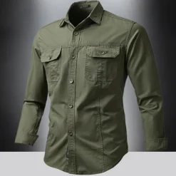 Men's Shirt Summer Shirt Casual Shirt Button Up Shirt Cargo Shirt Black White Red khaki Dark Blue Long Sleeve Plain Shirt Collar Vacation Hawaiian Pocket Clothing Apparel 100% Cotton Fashion Casual