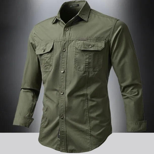Men's Shirt Summer Shirt Casual Shirt Button Up Shirt Cargo Shirt Black White Red khaki Dark Blue Long Sleeve Plain Shirt Collar Vacation Hawaiian Pocket Clothing Apparel 100% Cotton Fashion Casual