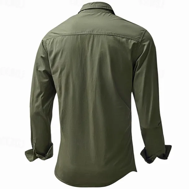 Men's Shirt Summer Shirt Casual Shirt Button Up Shirt Cargo Shirt Black White Red khaki Dark Blue Long Sleeve Plain Shirt Collar Vacation Hawaiian Pocket Clothing Apparel 100% Cotton Fashion Casual