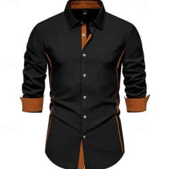 Men's Shirt Summer Shirt Casual Shirt Beach Shirt Collared Shirt Button Up Shirt Black White Burgundy Navy Blue Blue Long Sleeve Color Block Lapel Vacation Hawaiian Patchwork Clothing Apparel