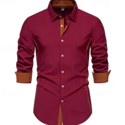 Men's Shirt Summer Shirt Casual Shirt Beach Shirt Collared Shirt Button Up Shirt Black White Burgundy Navy Blue Blue Long Sleeve Color Block Lapel Vacation Hawaiian Patchwork Clothing Apparel