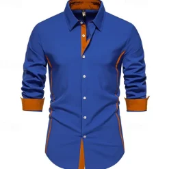 Men's Shirt Summer Shirt Casual Shirt Beach Shirt Collared Shirt Button Up Shirt Black White Burgundy Navy Blue Blue Long Sleeve Color Block Lapel Vacation Hawaiian Patchwork Clothing Apparel