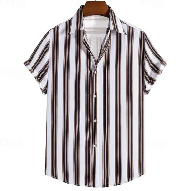 Men's Shirt Summer Shirt Casual Shirt Beach Shirt Button Up Shirt Striped Shirts Black Brown Coffee Short Sleeve Stripe Turndown Vacation Hawaiian Clothing Apparel Polyester Fashion Casual Comfortable