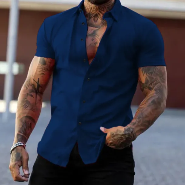 Men's Shirt Summer Shirt Casual Shirt Button Up Shirt Untucked Shirts Black White Yellow Pink Dark Navy Short Sleeve Plain Turndown Vacation Street Clothing Apparel Fashion Casual Comfortable