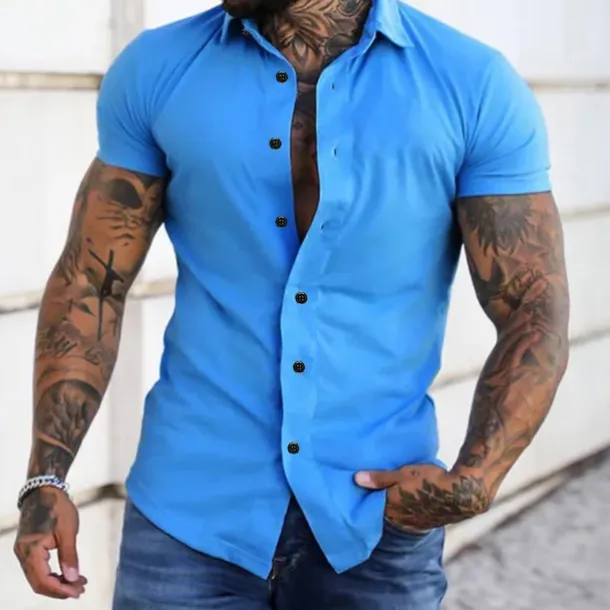Men's Shirt Summer Shirt Casual Shirt Button Up Shirt Untucked Shirts Black White Yellow Pink Dark Navy Short Sleeve Plain Turndown Vacation Street Clothing Apparel Fashion Casual Comfortable