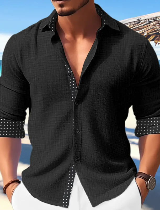 Men's Shirt Summer Shirt Casual Shirt Beach Shirt Button Up Shirt Polka Dot Vacation Casual Black White Blue Khaki Long Sleeve Turndown Spring & Summer Clothing Apparel