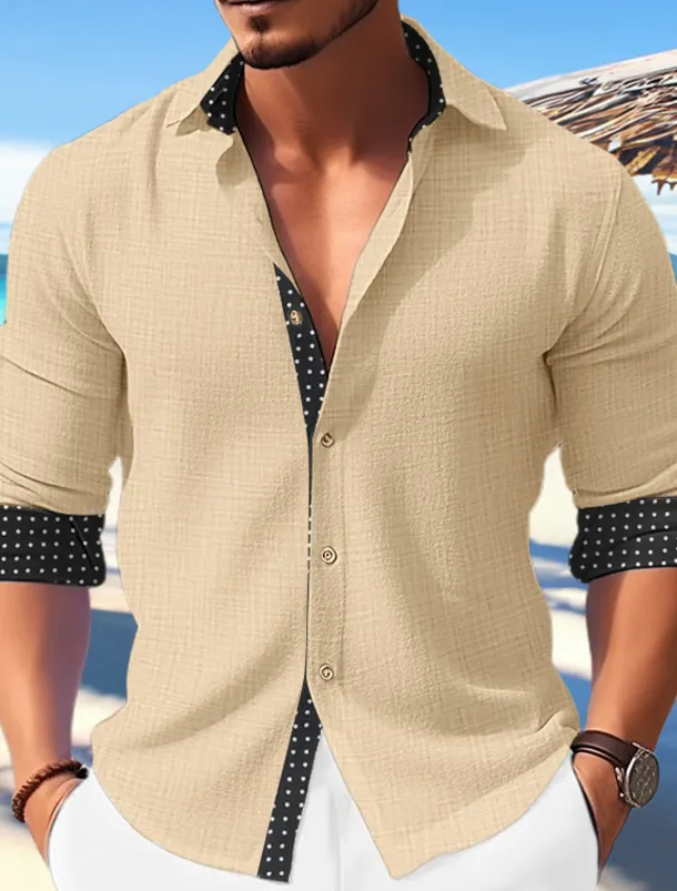 Men's Shirt Summer Shirt Casual Shirt Beach Shirt Button Up Shirt Polka Dot Vacation Casual Black White Blue Khaki Long Sleeve Turndown Spring & Summer Clothing Apparel