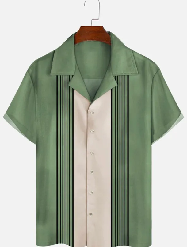 Men's Shirt Summer Shirt Casual Shirt Cuban Collar Shirt Bowling Shirt Button Up Shirt Green Dark Blue Gray Short Sleeve Color Block Camp Collar Vacation Daily Print Clothing Apparel Cotton Cotton