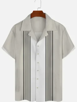 Men's Shirt Summer Shirt Casual Shirt Cuban Collar Shirt Bowling Shirt Button Up Shirt Green Dark Blue Gray Short Sleeve Color Block Camp Collar Vacation Daily Print Clothing Apparel Cotton Cotton