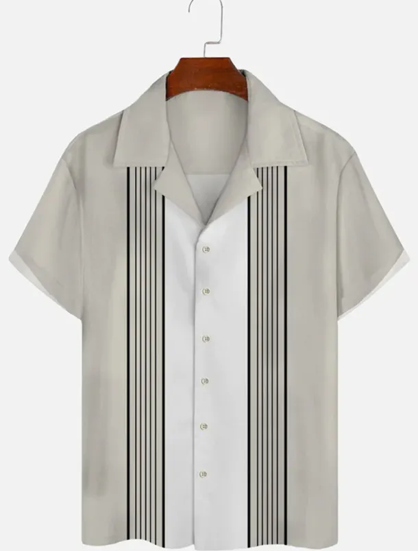 Men's Shirt Summer Shirt Casual Shirt Cuban Collar Shirt Bowling Shirt Button Up Shirt Green Dark Blue Gray Short Sleeve Color Block Camp Collar Vacation Daily Print Clothing Apparel Cotton Cotton