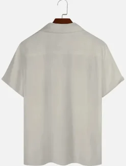 Men's Shirt Summer Shirt Casual Shirt Cuban Collar Shirt Bowling Shirt Button Up Shirt Green Dark Blue Gray Short Sleeve Color Block Camp Collar Vacation Daily Print Clothing Apparel Cotton Cotton