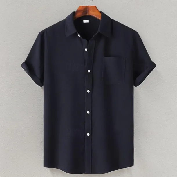 Men's Shirt Summer Shirt Casual Shirt Beach Shirt Button Up Shirt White Light Green Navy Blue Blue Purple Short Sleeve Plain Lapel Vacation Hawaiian Pocket Clothing Apparel Polyester Fashion Casual