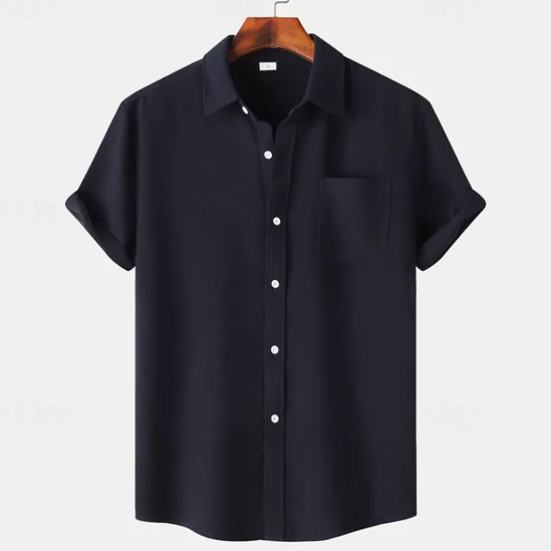 Men's Shirt Summer Shirt Casual Shirt Beach Shirt Button Up Shirt White Light Green Navy Blue Blue Purple Short Sleeve Plain Lapel Vacation Hawaiian Pocket Clothing Apparel Polyester Fashion Casual