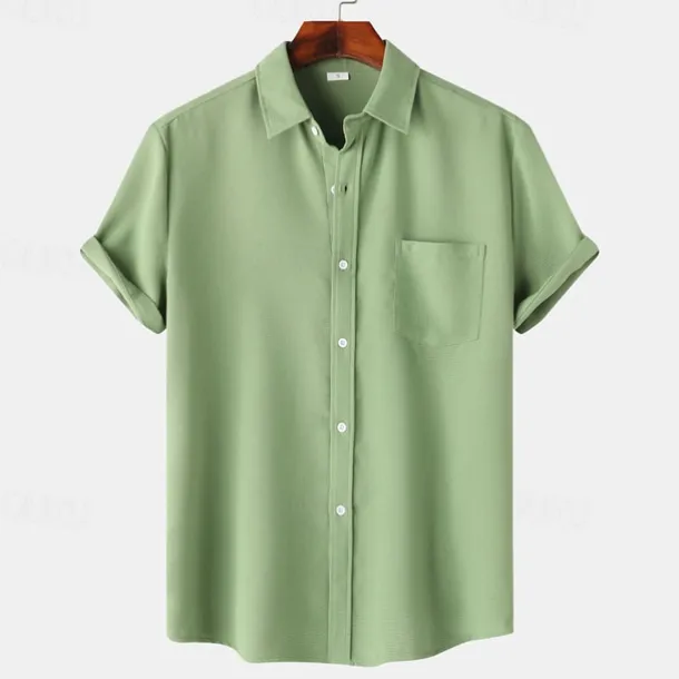 Men's Shirt Summer Shirt Casual Shirt Beach Shirt Button Up Shirt White Light Green Navy Blue Blue Purple Short Sleeve Plain Lapel Vacation Hawaiian Pocket Clothing Apparel Polyester Fashion Casual