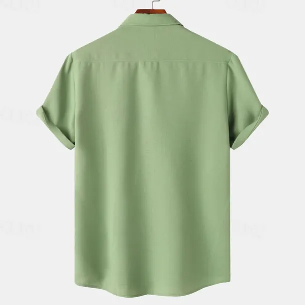 Men's Shirt Summer Shirt Casual Shirt Beach Shirt Button Up Shirt White Light Green Navy Blue Blue Purple Short Sleeve Plain Lapel Vacation Hawaiian Pocket Clothing Apparel Polyester Fashion Casual