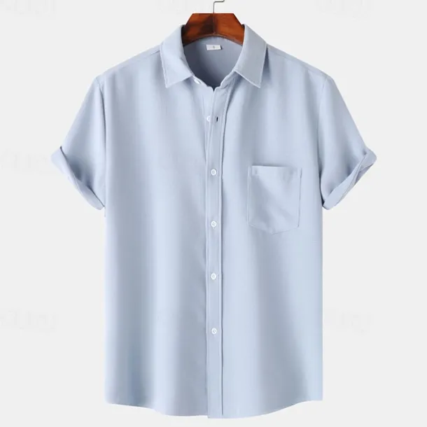 Men's Shirt Summer Shirt Casual Shirt Beach Shirt Button Up Shirt White Light Green Navy Blue Blue Purple Short Sleeve Plain Lapel Vacation Hawaiian Pocket Clothing Apparel Polyester Fashion Casual