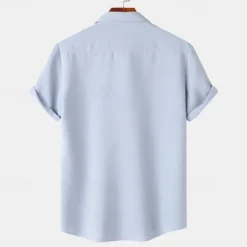 Men's Shirt Summer Shirt Casual Shirt Beach Shirt Button Up Shirt White Light Green Navy Blue Blue Purple Short Sleeve Plain Lapel Vacation Hawaiian Pocket Clothing Apparel Polyester Fashion Casual