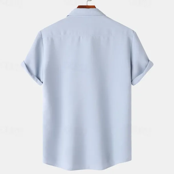 Men's Shirt Summer Shirt Casual Shirt Beach Shirt Button Up Shirt White Light Green Navy Blue Blue Purple Short Sleeve Plain Lapel Vacation Hawaiian Pocket Clothing Apparel Polyester Fashion Casual