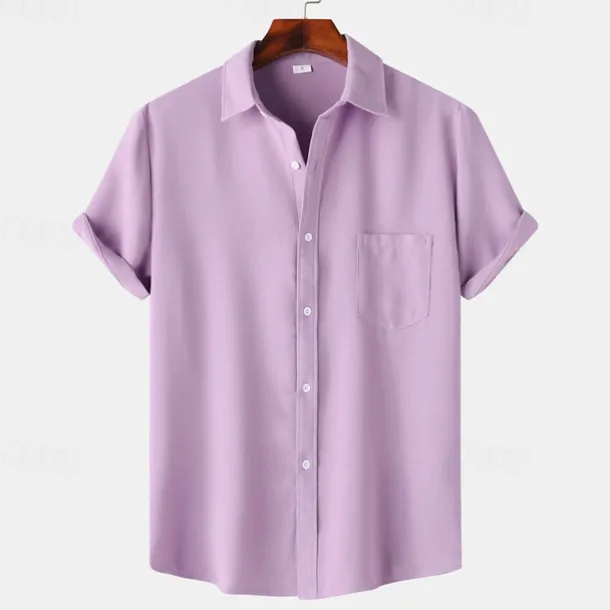 Men's Shirt Summer Shirt Casual Shirt Beach Shirt Button Up Shirt White Light Green Navy Blue Blue Purple Short Sleeve Plain Lapel Vacation Hawaiian Pocket Clothing Apparel Polyester Fashion Casual