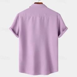 Men's Shirt Summer Shirt Casual Shirt Beach Shirt Button Up Shirt White Light Green Navy Blue Blue Purple Short Sleeve Plain Lapel Vacation Hawaiian Pocket Clothing Apparel Polyester Fashion Casual