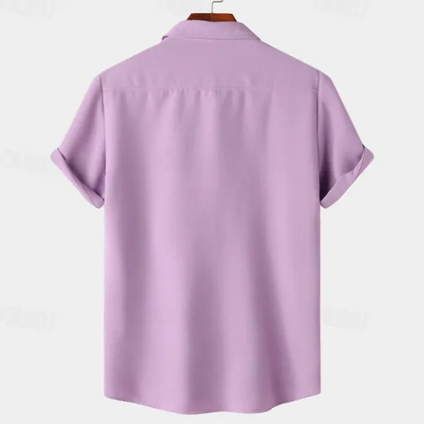 Men's Shirt Summer Shirt Casual Shirt Beach Shirt Button Up Shirt White Light Green Navy Blue Blue Purple Short Sleeve Plain Lapel Vacation Hawaiian Pocket Clothing Apparel Polyester Fashion Casual