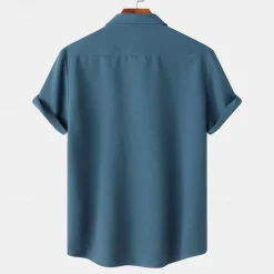 Men's Shirt Summer Shirt Casual Shirt Beach Shirt Button Up Shirt White Light Green Navy Blue Blue Purple Short Sleeve Plain Lapel Vacation Hawaiian Pocket Clothing Apparel Polyester Fashion Casual