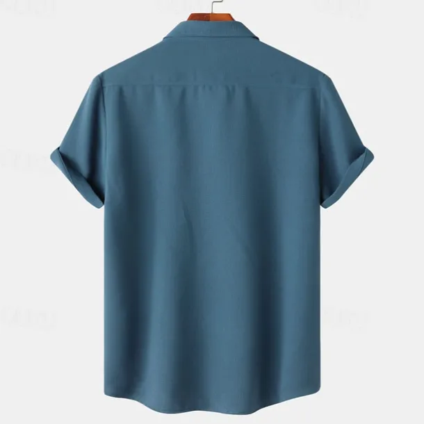 Men's Shirt Summer Shirt Casual Shirt Beach Shirt Button Up Shirt White Light Green Navy Blue Blue Purple Short Sleeve Plain Lapel Vacation Hawaiian Pocket Clothing Apparel Polyester Fashion Casual